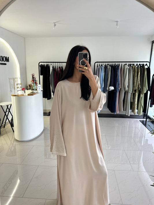 ABAYA A STRASS BEIGE
