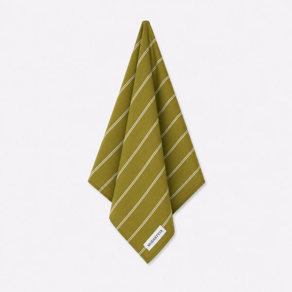 Carré de Coton Vert Olive à rayures Blanche