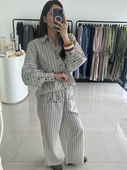 ENSEMBLE CHEMISE RAYÉ BOUTON